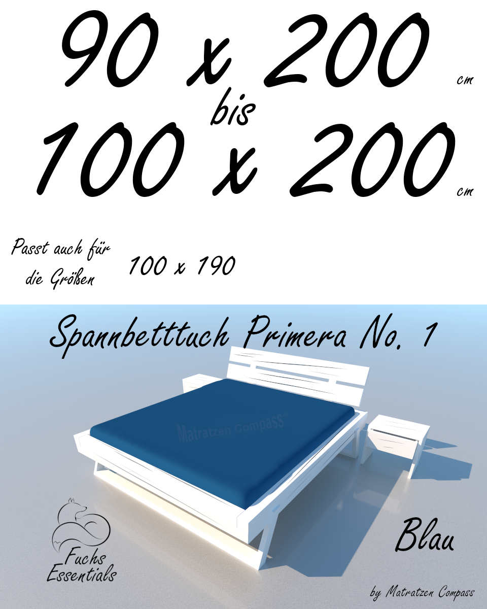 Spannbetttuch 100 x 200 Primera No.1 in blau - für Matratzen bis 22 cm Höhe