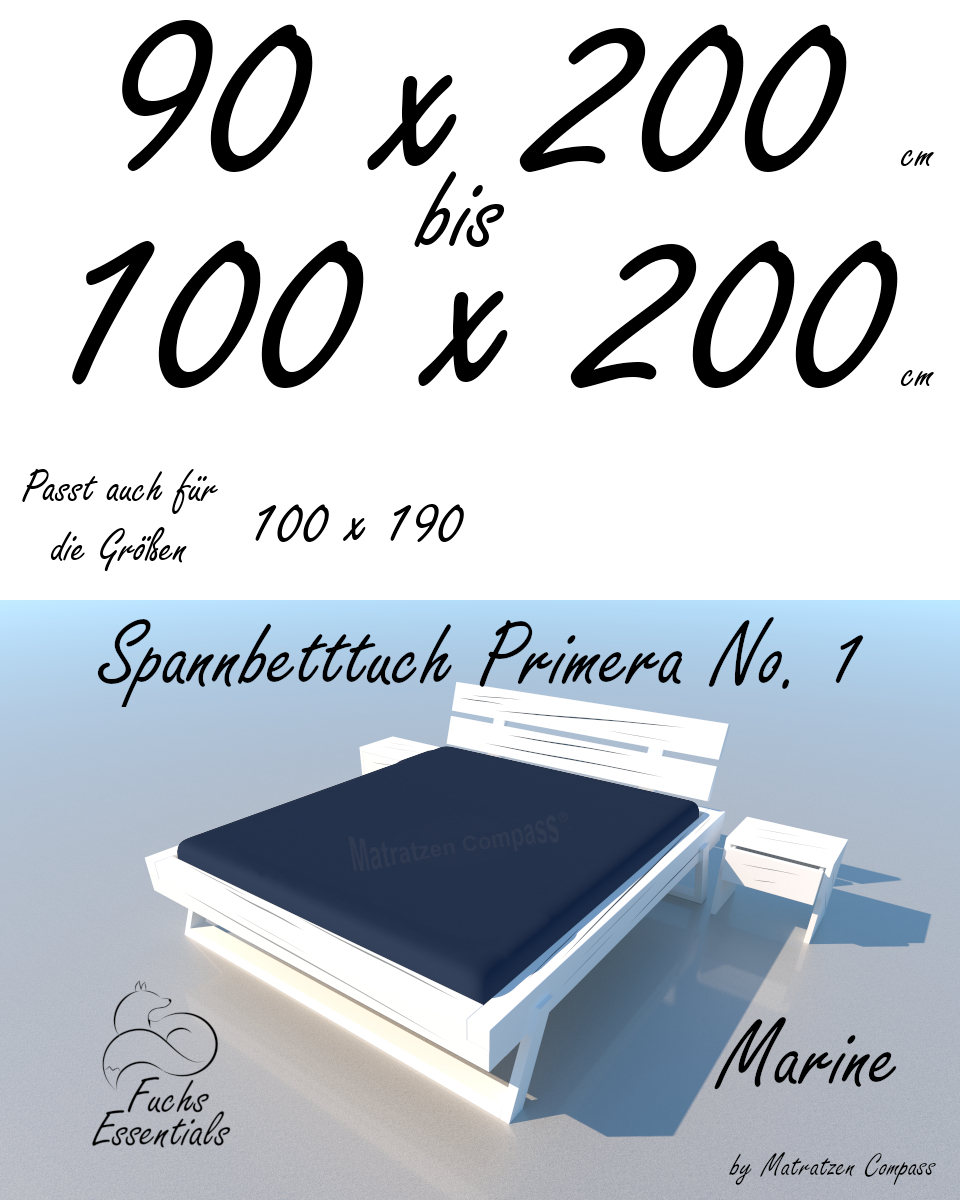 Spannbetttuch 100 x 200 Primera No.1 in marine - für Matratzen bis 22 cm Höhe