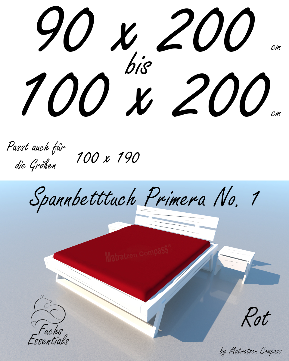Spannbetttuch 100 x 200 Primera No.1 in rot - für Matratzen bis 22 cm Höhe