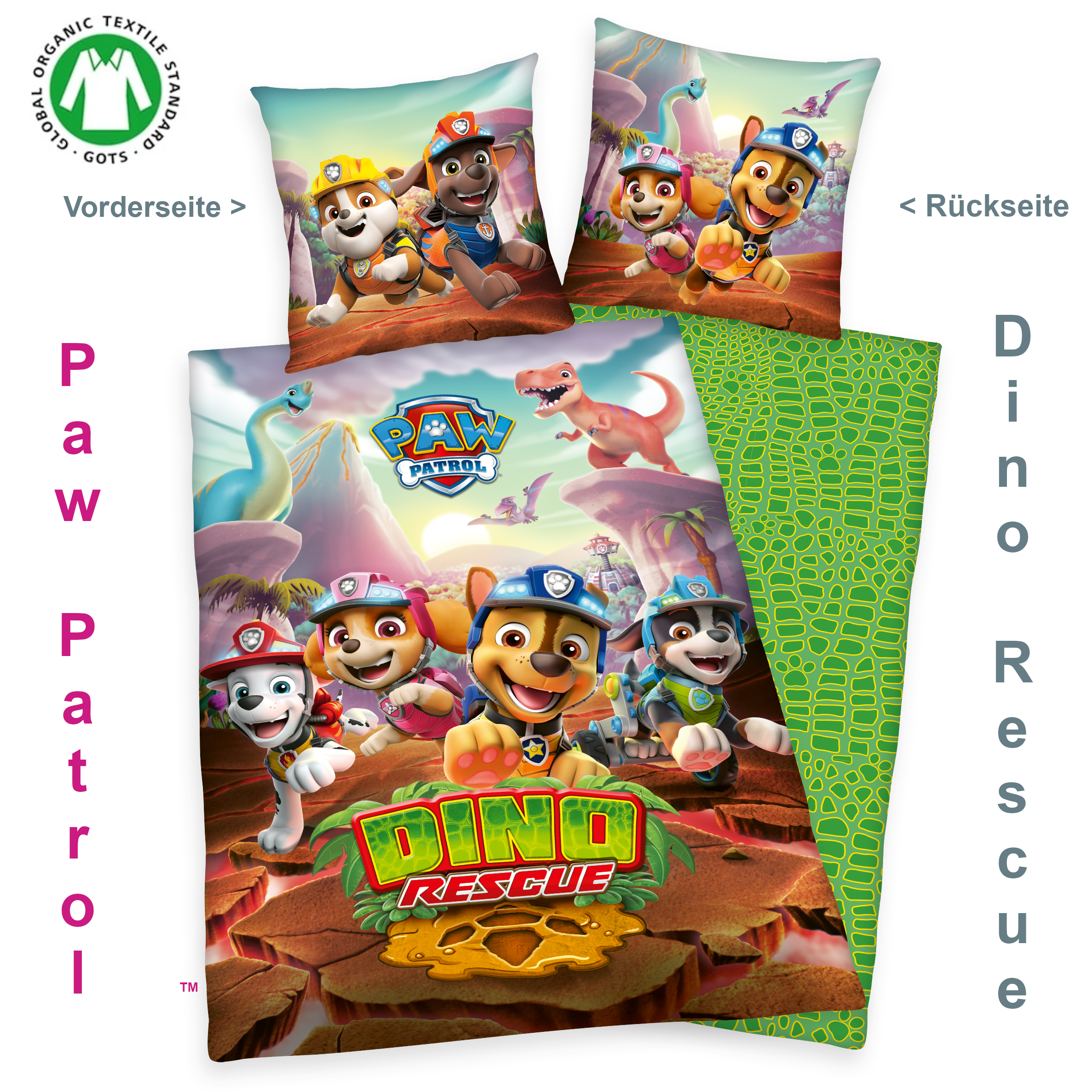 paw-patrol-dino-rescue-wende-bettwaesche-135-200-cm-mit-kissen-80-80-cm Bettwäsche Dino Rescue 135 x 200 Renforce mit Kissenbezug 80 x 80 cm
