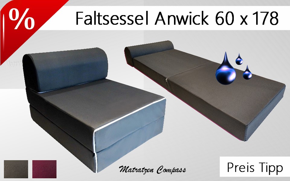 Faltbarer Sessel - und Faltmatratze  Anwick  Farbe grafit