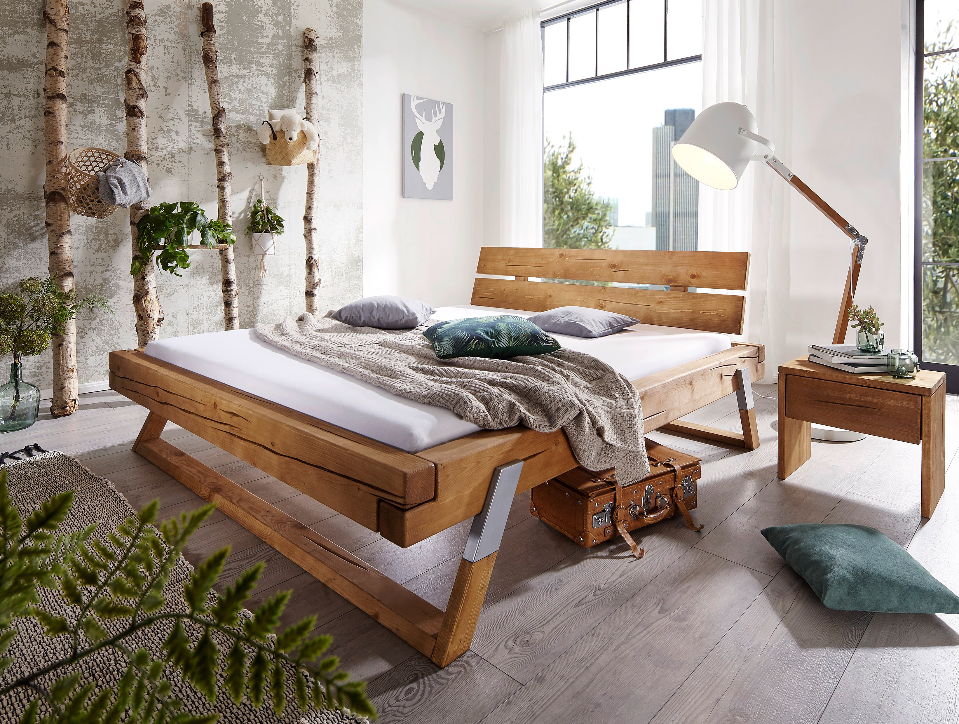 massivholz-bettgestell-naturholz-bettrahmen-naturbelassen-eiche-140-20-cm Bettgestell Mino Massivholz Eichefarbig 140 x 200 cm