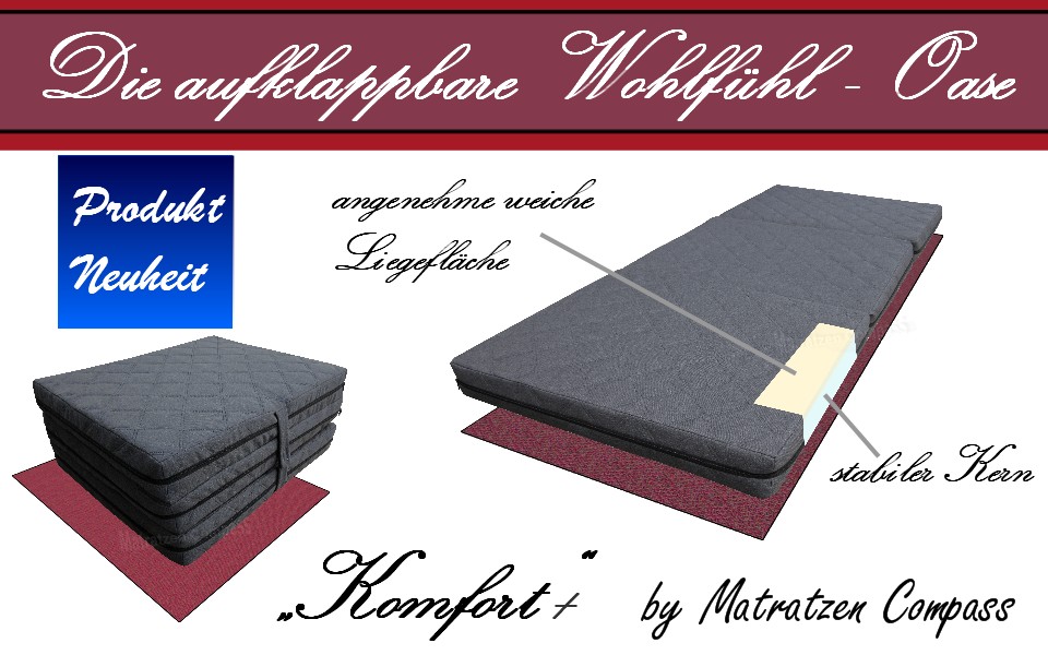 Funktion-bequeme-Klappmatratze-Komfort-Plus-60x195 Hochwertige Faltmatratze Komfort Plus 60x195x12 cm mit 2 Liegeseiten