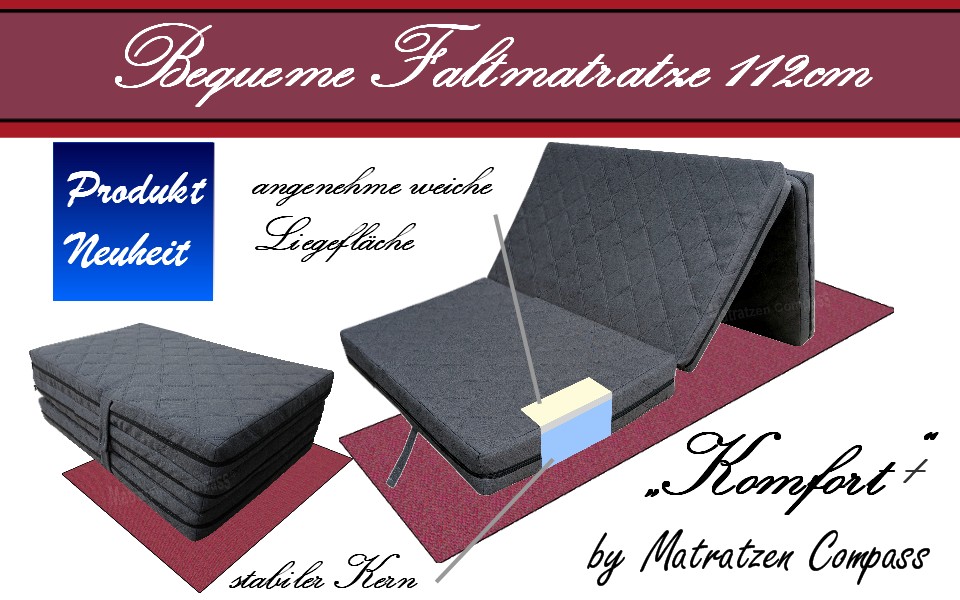 Faltmatratze-Komfort-112x190-passend-fuer-VW-Caddy-Ford-Transit Hochwertige Faltmatratze Komfort Plus 112x195x12 cm mit 2 Liegeseiten