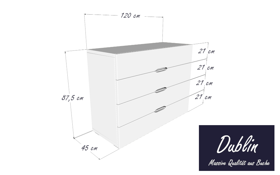 Belastbare Massivholz Kommode Dublin Buche lackiert 120 x 88 x 45 cm