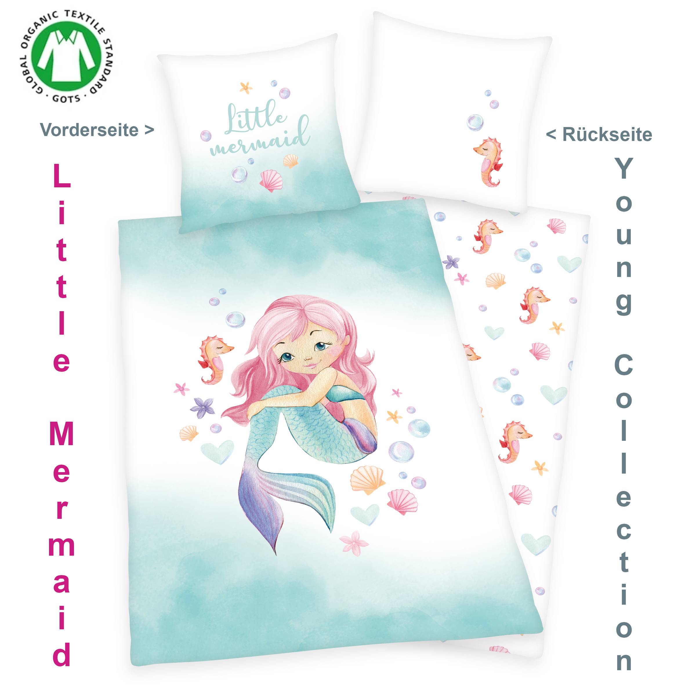 bettwasche-little-mermaid-kleine-meerjungfrau-baumwol-bettbezug-wendebettwaesche-135-200-cm Bettwäsche Kleine Meerjungfrau 135 x 200 Renforce mit Kissenbezug 80 x 80 cm