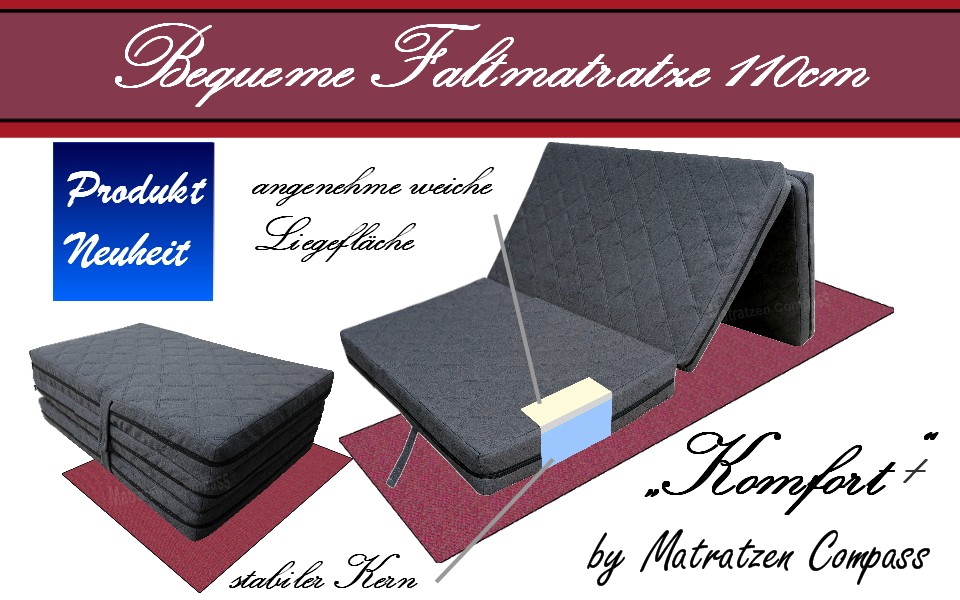 Auto-Faltmatratze-Komfort-110x195-ideal-fuer-VW-Caddy-Renault-Kangoo Hochwertige Faltmatratze Komfort Plus 110x195x12 cm mit 2 Liegeseiten