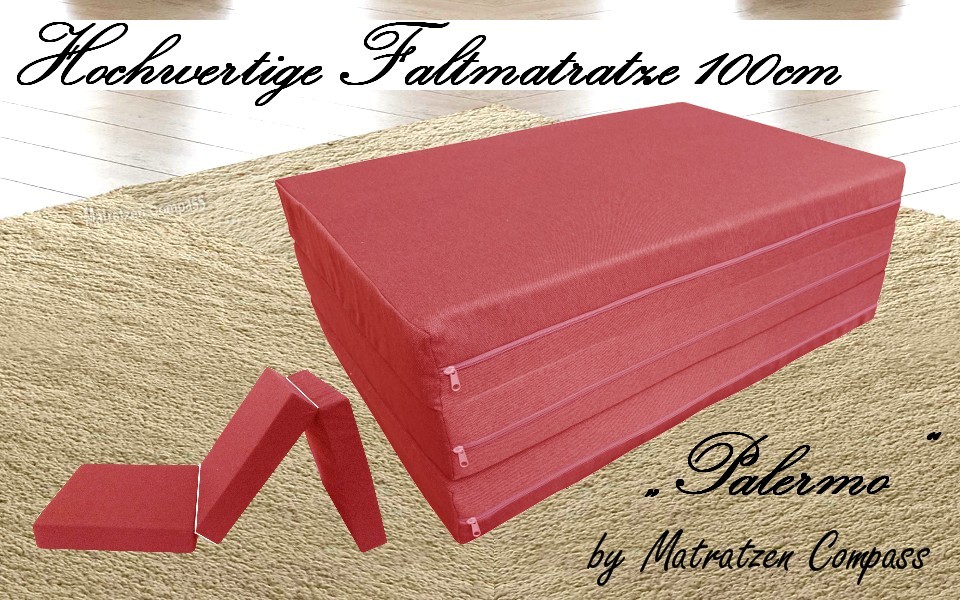 Faltmatratzen-100cm-faltbare-Matratzen-breite-100cm-Klappmatratze-100cm-Matratze-faltbar-100cm-Matratze-klappbar-100cm-Faltmatratze-Palermo-grau-Matratzen-Compass-neu Faltbare Matratze 100x200x11 cm rot Palermo