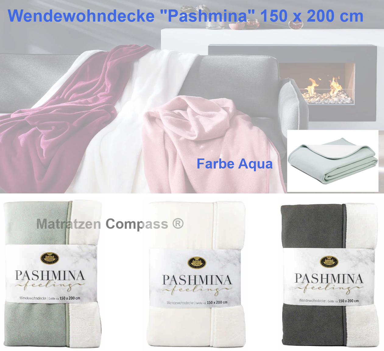 blaue-wendewohndecke-waermend-und-kuschelig-zweiseitige-wohndecke-aqua-150-200-cm-wendewohndecke Wendewohndecke Pashmina in Premium Qualität aqua 150x200 cm