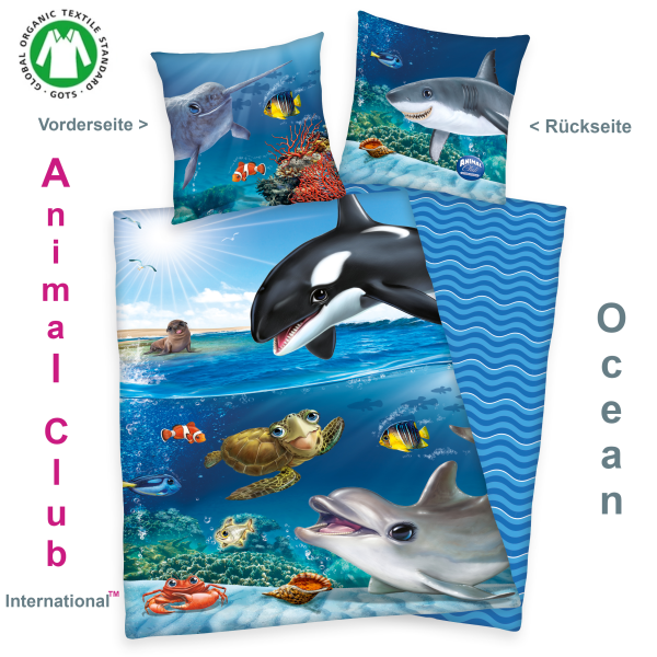 Bettwäsche Animal Club International™ Ocean 135 x 200 Renforce mit Kissenbezug 80 x 80 cm