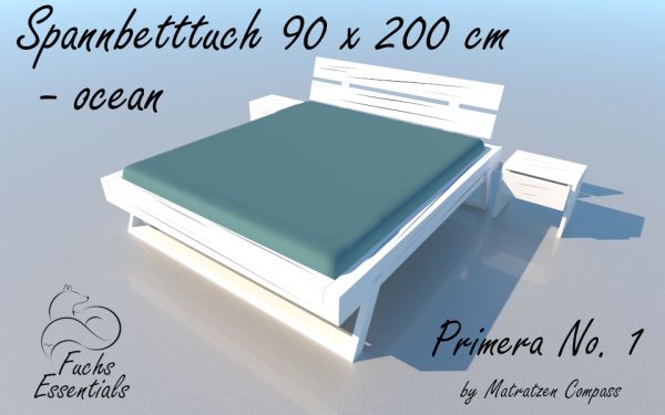Spannbetttuch 100 x 200 Primera No.1 in ocean - für Matratzen bis 22 cm Höhe