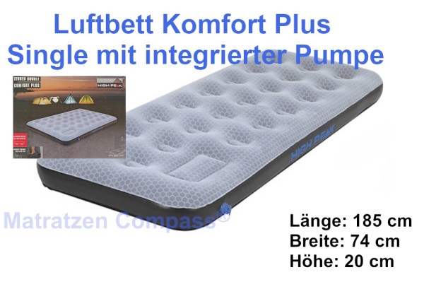 Luftbett Komfort Single mit integrierter Fußpumpe 185 x 74 x 20 cm