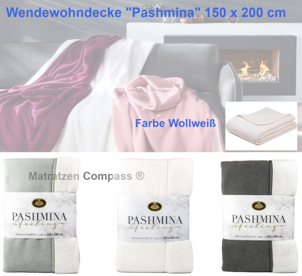 Wendewohndecke Pashmina in Premium Qualität wollweiß 150 x 200 cm
